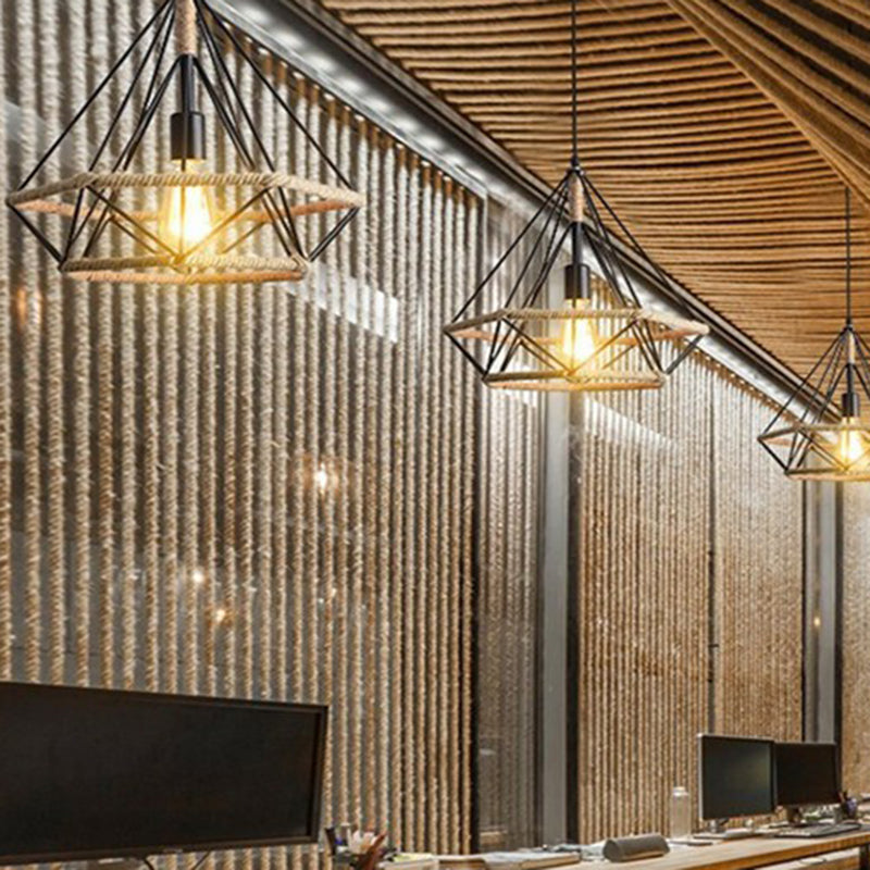 Hemp Rope Industrial Pendant Light For Restaurants - Single Ceiling Fixture