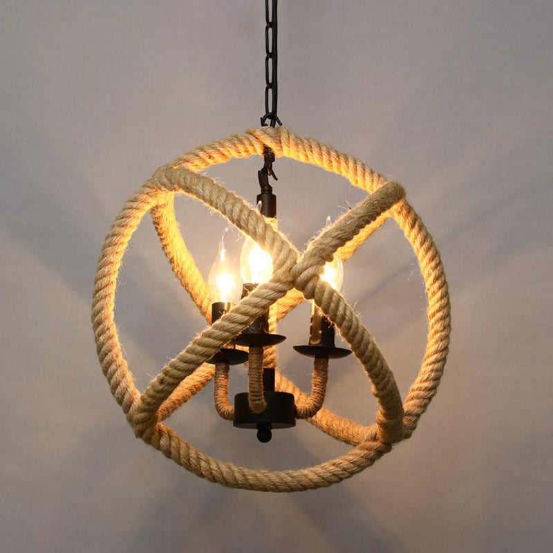 Rustic Hemp Rope Hanging Lamp Vintage Single-Bulb Pendant For Restaurants - Brown / E