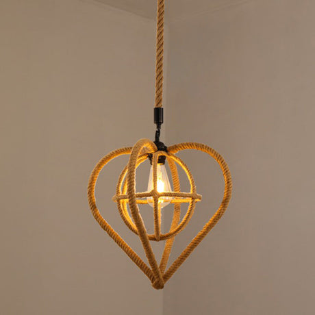 Vintage Hemp Rope Hanging Light: Single-Bulb Pendant For Restaurants In Brown / D