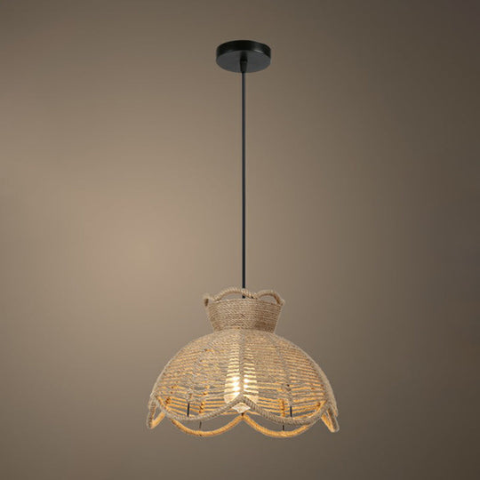 Rustic Hemp Rope Pendant Light Fixture In Brown - Vintage Wrapped Hanging Lamp With 1 Bulb / G