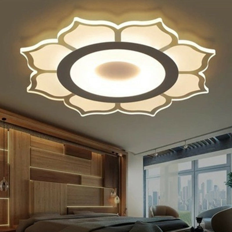Minimalist Lotus Flush Mount Led Lighting For Living Room - Clear Acrylic Fixture
