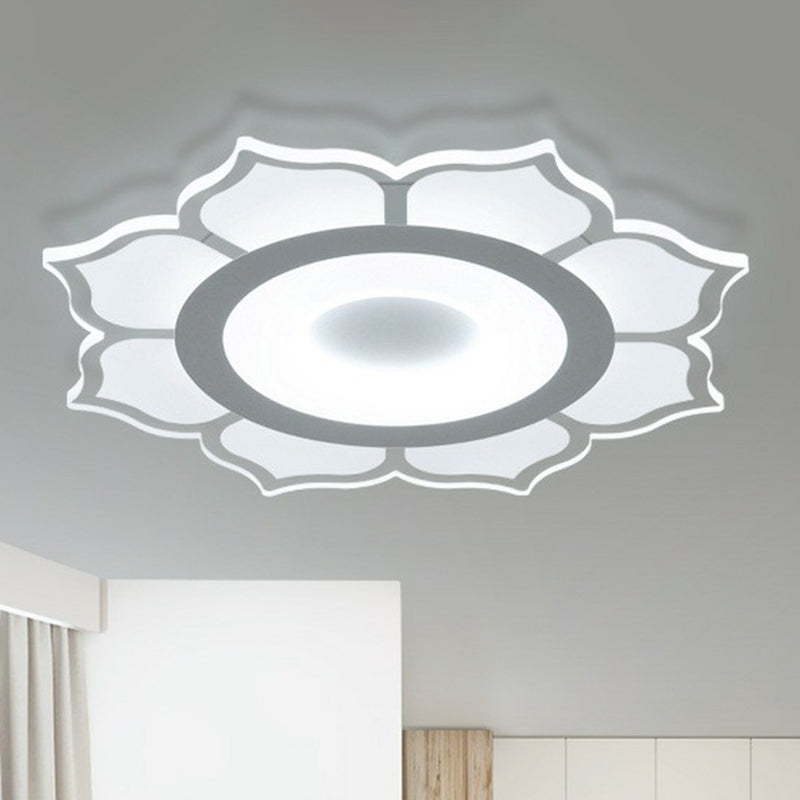 Minimalist Lotus Flush Mount Led Lighting For Living Room - Clear Acrylic Fixture / 16.5 White