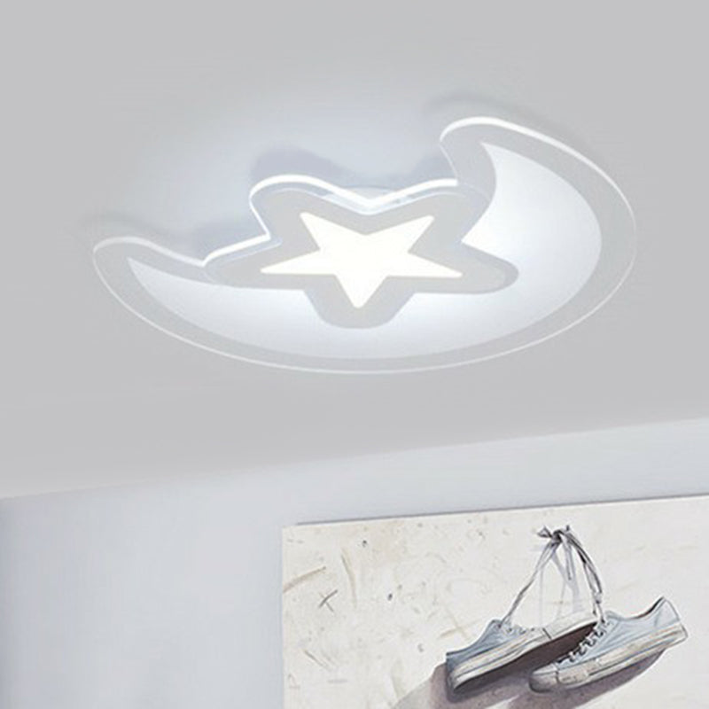 Modern Led Flushmount Ceiling Light For Kindergarten - Clear Crescent And Star Acrylic Flush Mount