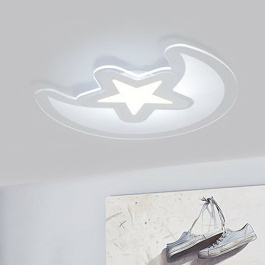 Modern Led Flushmount Ceiling Light For Kindergarten - Clear Crescent And Star Acrylic Flush Mount
