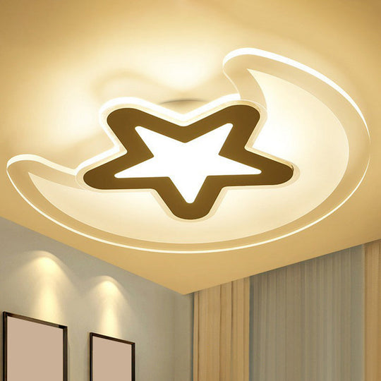 Modern Led Flushmount Ceiling Light For Kindergarten - Clear Crescent And Star Acrylic Flush Mount /