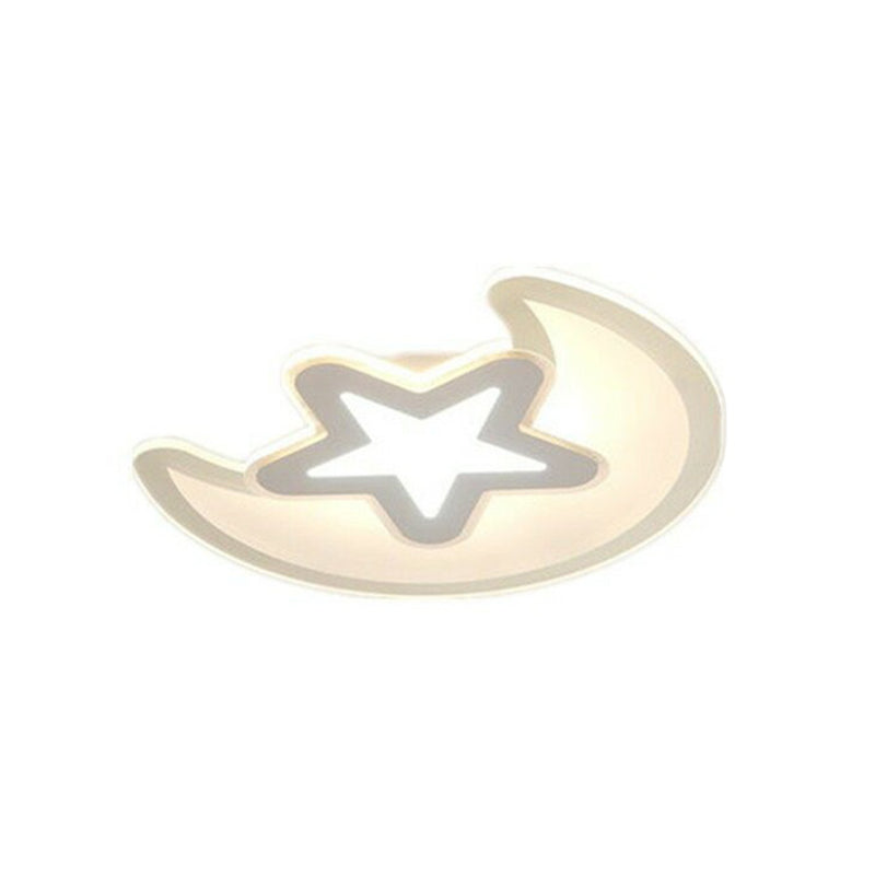 Modern Led Flushmount Ceiling Light For Kindergarten - Clear Crescent And Star Acrylic Flush Mount