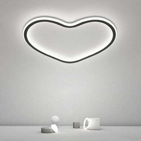Modern Aluminum Led Flush Ceiling Light For Kids Bedroom - Loop In Black / White Loving Heart