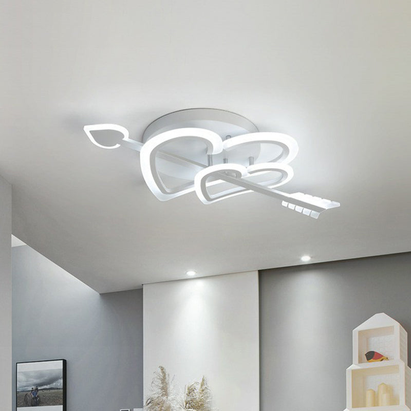 Nordic White Heart & Arrow Led Flush Mount For Bedroom Lighting / 12.5’