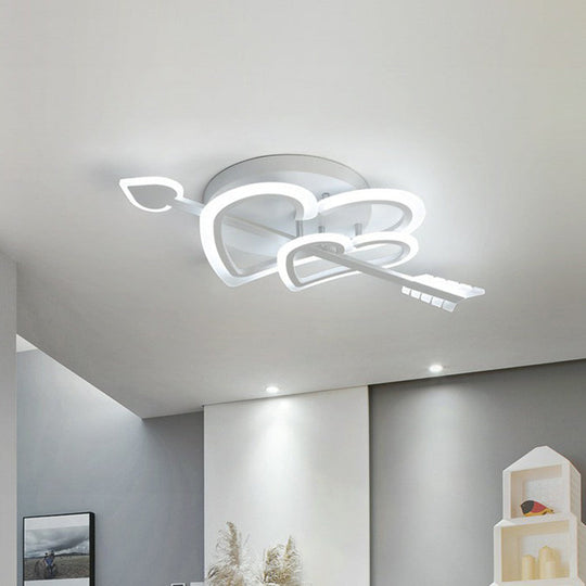 Nordic White Heart & Arrow Led Flush Mount For Bedroom Lighting / 12.5’