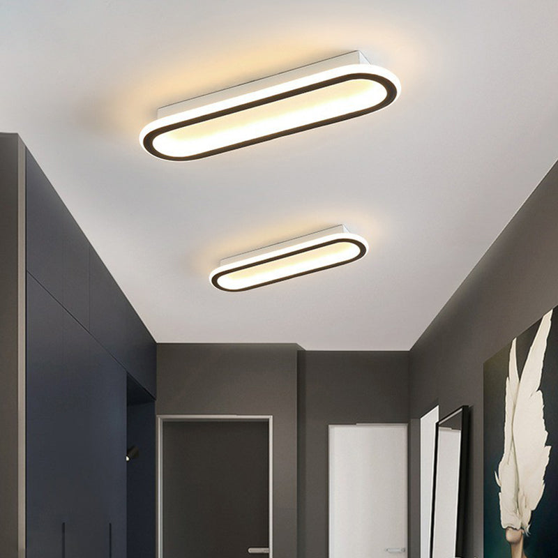 Modern Black Led Flush Ceiling Light For Corridors - Linear Acrylic Design