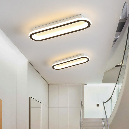 Modern Black Led Flush Ceiling Light For Corridors - Linear Acrylic Design