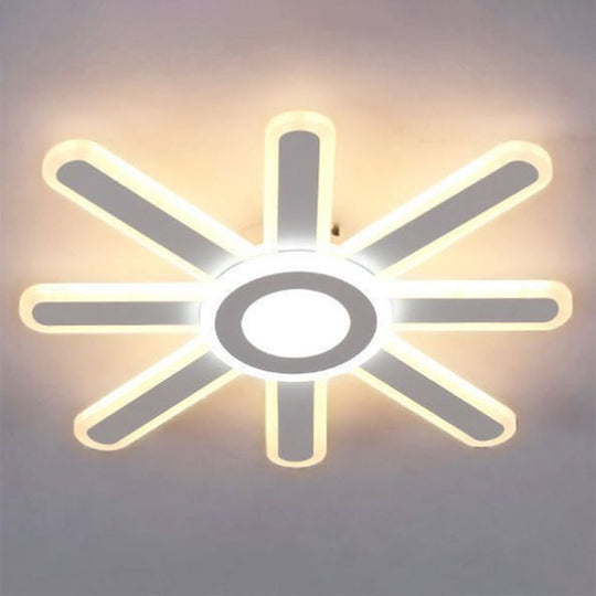 Modern White Led Sun Shaped Acrylic Flush Mount Light For Bedroom Ceiling