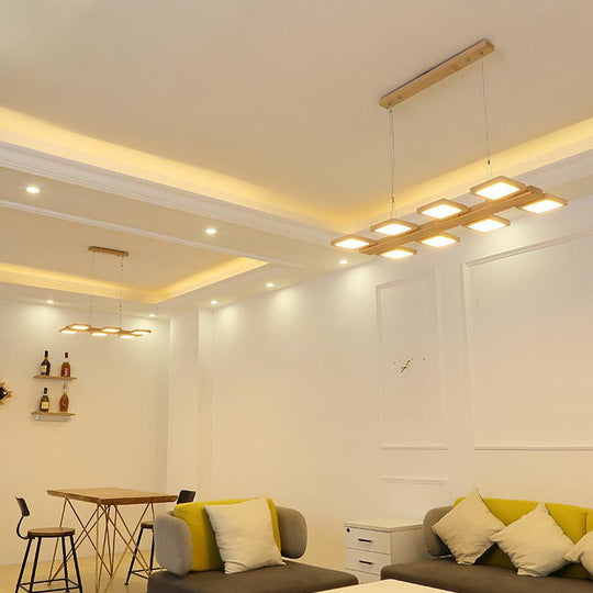 Japanese Wood Square Led Pendant Light- Modern Restaurant & Island Lighting With Acrylic Shade