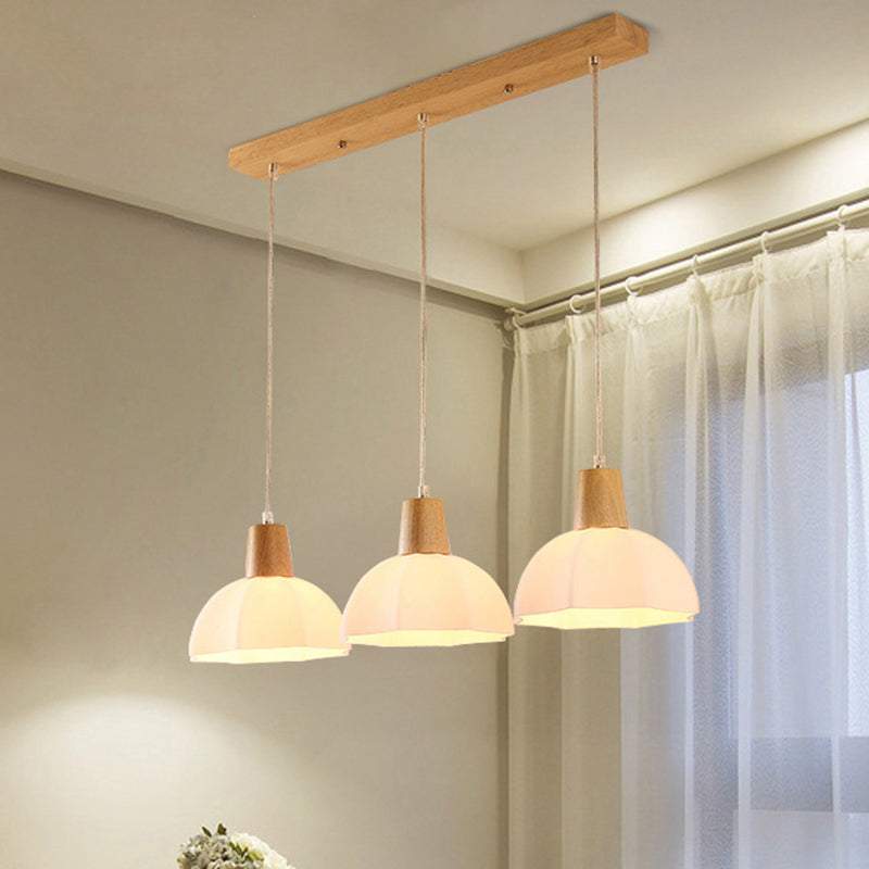 Nordic Style Half-Sphere Ceiling Lamp - White Glass 3 Bulb Suspension Light Fixture For Dining Room