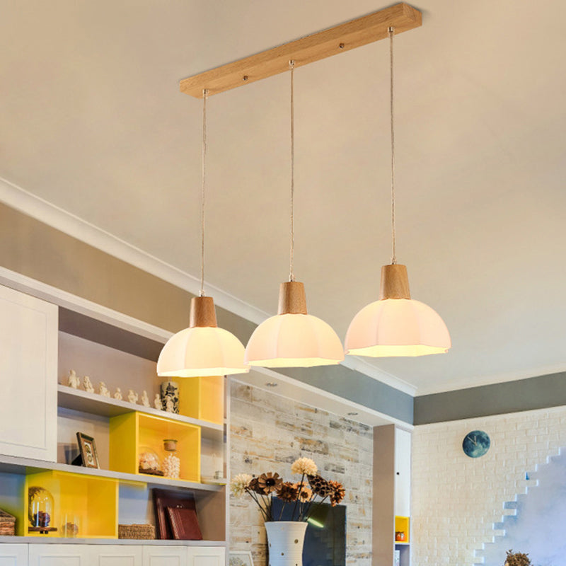 Nordic Style White Glass Ceiling Lamp With 3 Bulbs For Dining Room
