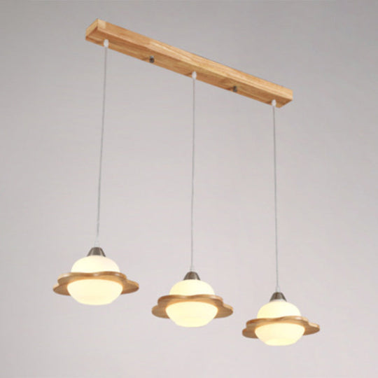 Contemporary White Glass 3-Headed Hanging Light For Dining Room Ceiling / C Linear