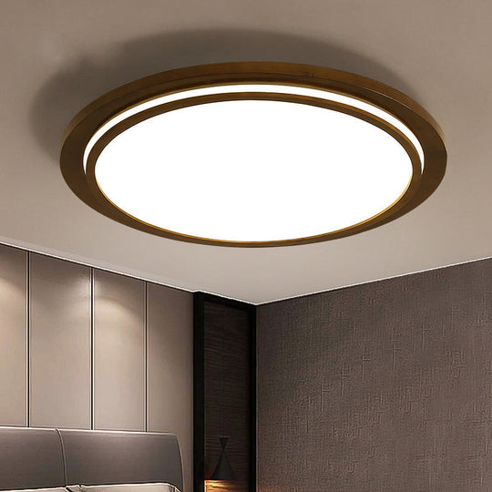 Round Led Wood Bedroom Ceiling Light In Brown