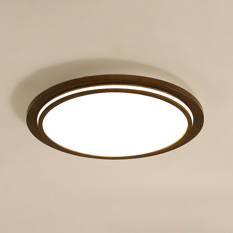 Round Led Wood Bedroom Ceiling Light In Brown / 18 Natural