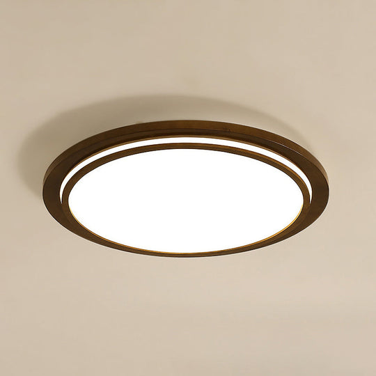 Round Led Wood Bedroom Ceiling Light In Brown / 18 Natural