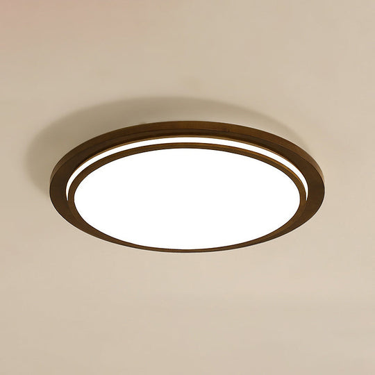 Round Led Wood Bedroom Ceiling Light In Brown / 15 Natural