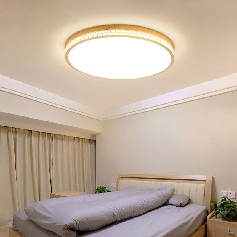 Contemporary Wood Led Flush Ceiling Light For Bedrooms - White / 12 Warm