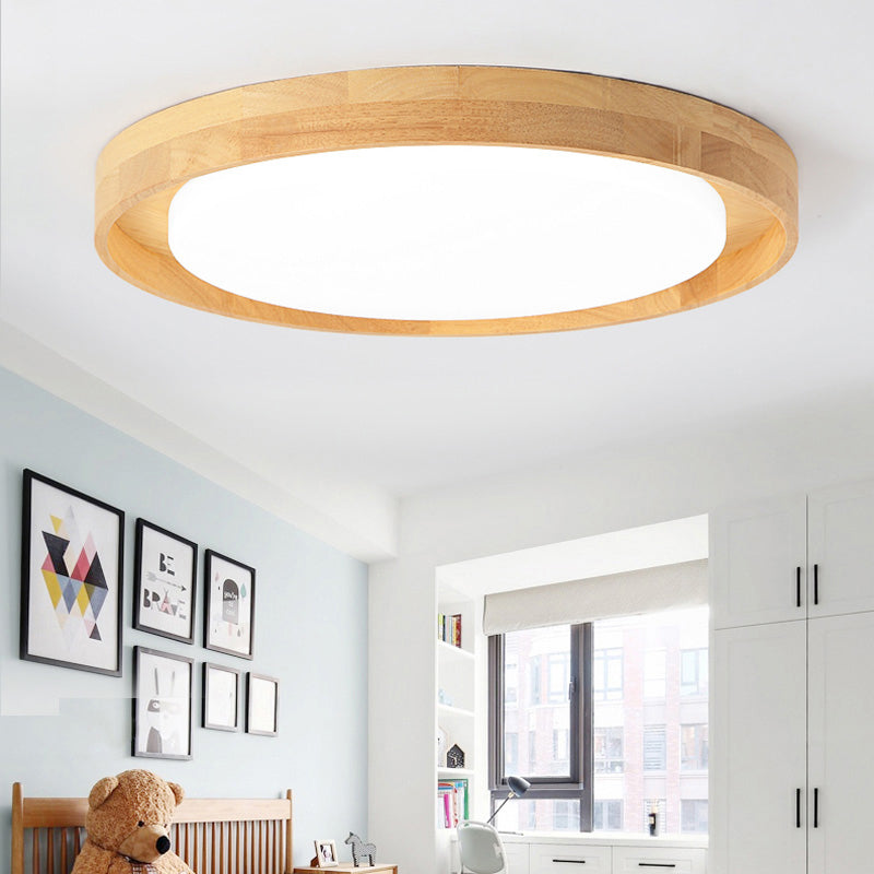 Japanese Style Led Wood Flush Ceiling Light For The Bedroom / 14.5’ White