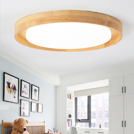 Japanese Style Led Wood Flush Ceiling Light For The Bedroom / 14.5’ White