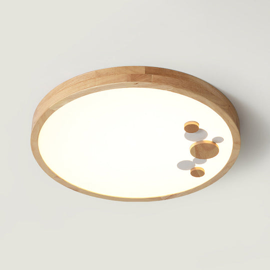 Wood Bedroom Led Circle Flush Mount Ceiling Light