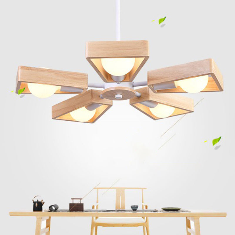 Minimalist Wood Suspension Chandelier For Living Room - Trapezoid Frame Design