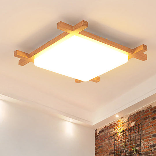 Sleek Wood Led Flush Mount Lighting With Acrylic Shade For Minimalist Bedrooms