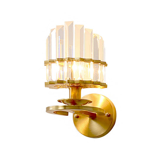 Contemporary Clear Crystal Prism Wall Lamp With Brass Backplate - 1 Light Fixture