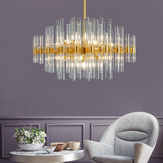 Modern Crystal Tube 5-Light Gold Oval Chandelier For Living Room