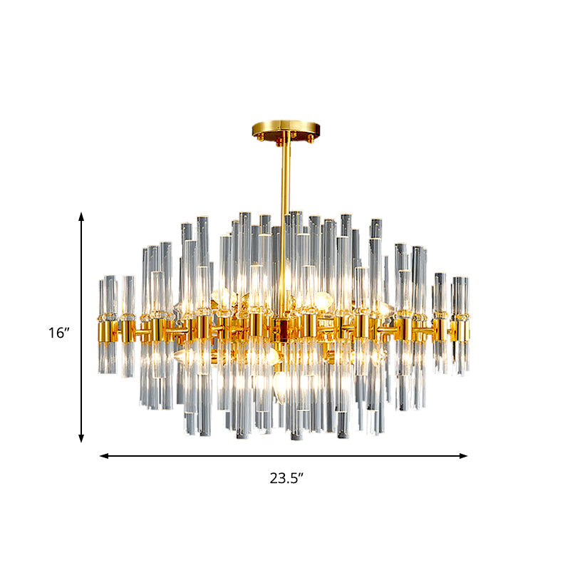 Modern Crystal Tube 5-Light Gold Oval Chandelier For Living Room