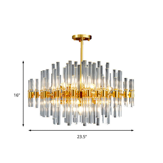 Modern Crystal Tube 5-Light Gold Oval Chandelier For Living Room