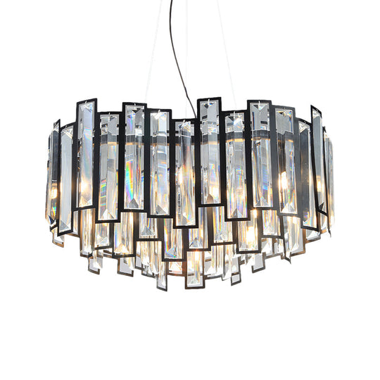 Modern Geometric Crystal Block Chandelier With Black Metal Frame - 12 Light Ceiling For Bedroom