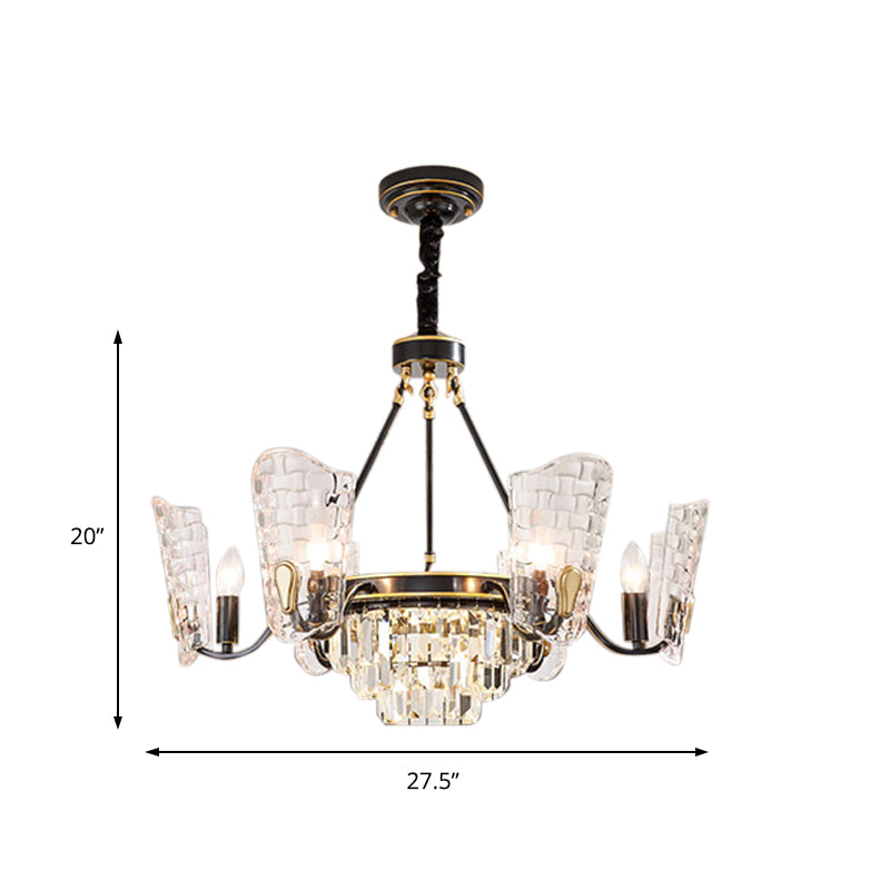 Modern Crystal Shield Ceiling Chandelier - 4/6/8 Lights Black Hanging Light Kit