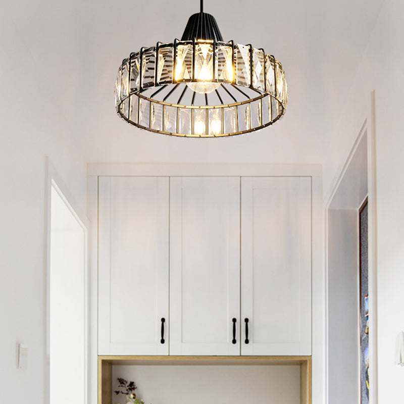 Industrial Black Barn Pendant Light Fixture With Crystal Block - 1 Hanging Kit 10’/12.5’ Wide /