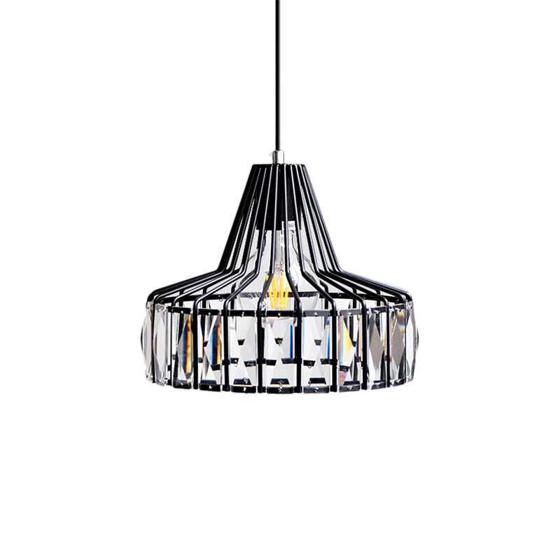 Industrial Black Barn Pendant Light Fixture With Crystal Block - 1 Hanging Kit 10’/12.5’ Wide
