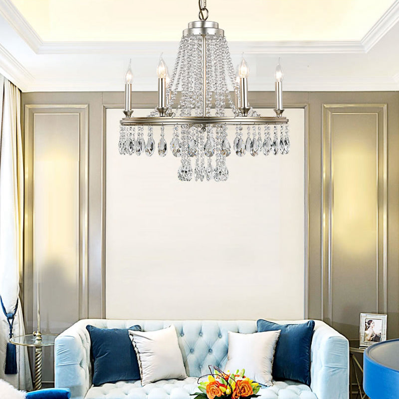 Modern Metal Candle Chandelier Pendant Light - 6-Light Nickel Suspension For Dining Room