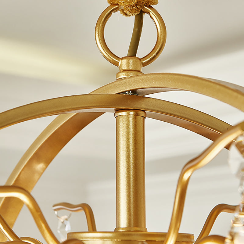 Contemporary Gold Orb Chandelier: 5-Light Metal Ceiling Pendant With Crystal Accent