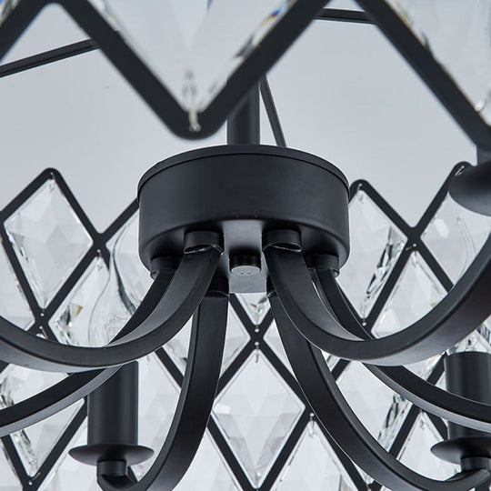 Postmodern Black Chandelier Light With Drum Crystal Shade - 8 Ceiling Pendant For Living Room