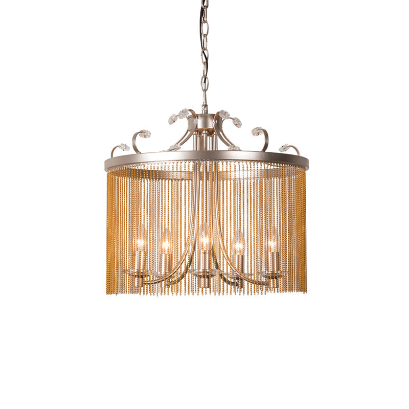 Modern Cylinder Crystal Strand Chandelier Ceiling Light - Gold Pendant 3/5/6 Lights