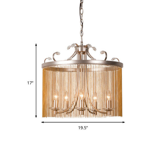 Modern Cylinder Crystal Strand Chandelier Ceiling Light - Gold Pendant 3/5/6 Lights