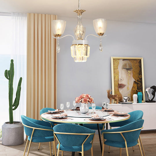 Contemporary Glass Cup Hanging Light Kit - 3/6/8 Lights Prism Chandelier With Cone Crystal Shade