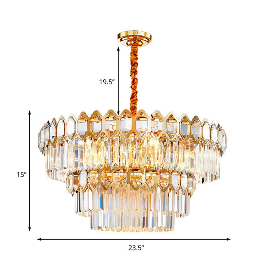Modern Layered Chandelier With Clear Crystal Prism 8-Light Gold Hanging Fixture