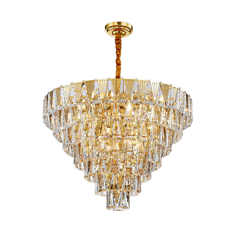 Contemporary Crystal Chandelier Light Fixture - 7 Tiers 10 Lights Gold Pendant