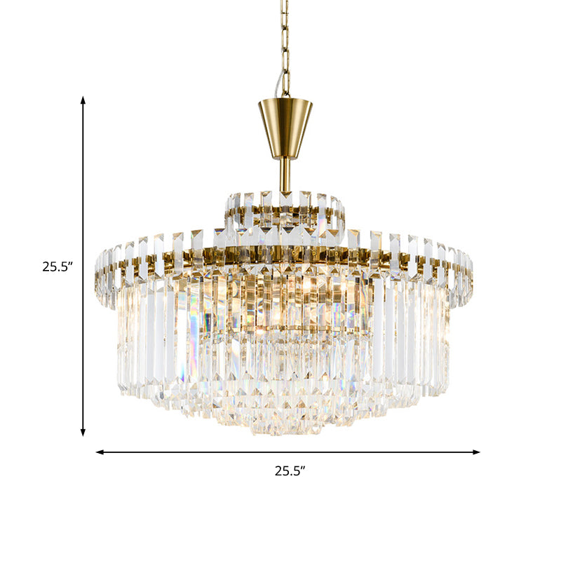 Modern Crystal Chandelier Drum Ceiling Light Fixture 9 Lights 25.5’/31.5’ Wide Brass Finish
