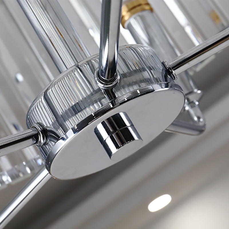 Modern Tri-Sided Glass Rod Drum Ceiling Light - 4-Light Chrome 19.5’’/23.5’’ Wide