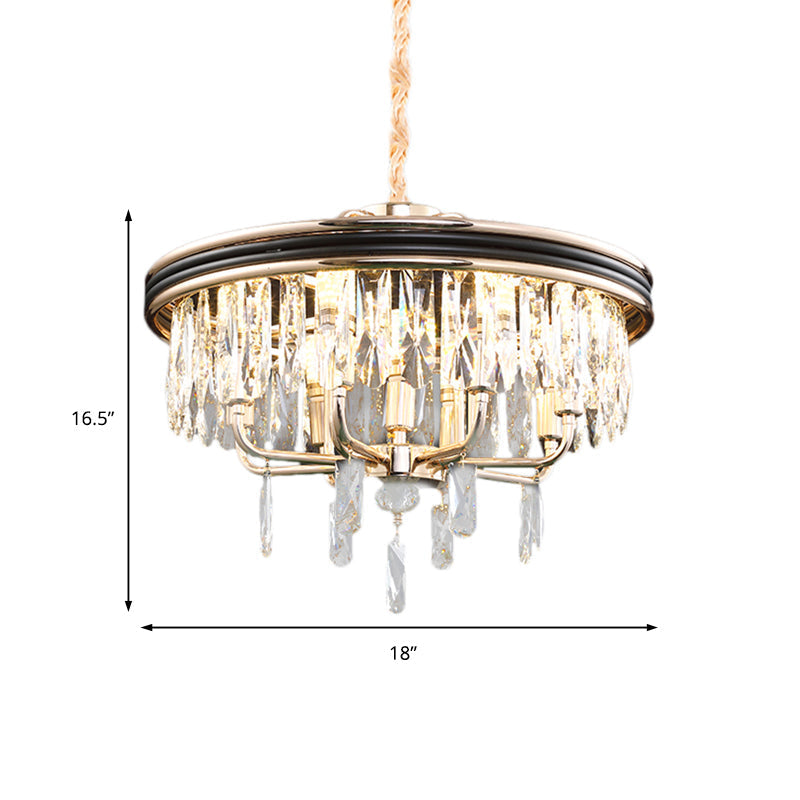 Modern Drum Ceiling Light Gold Chandelier Crystal Block 7/9 Lights 18’’/21.5’’ Wide
