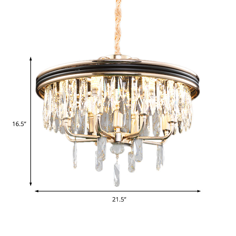 Modern Drum Ceiling Light Gold Chandelier Crystal Block 7/9 Lights 18’’/21.5’’ Wide